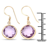 14K Yellow Gold Plated 11.86 Carat Genuine Amethyst .925 Sterling Silver Earrings - Fashion Apparel 