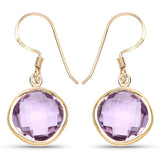 14K Yellow Gold Plated 11.86 Carat Genuine Amethyst .925 Sterling Silver Earrings - Fashion Apparel 