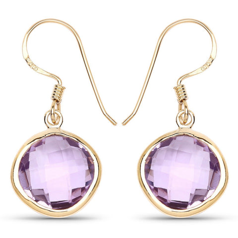 14K Yellow Gold Plated 11.86 Carat Genuine Amethyst .925 Sterling Silver Earrings - Fashion Apparel 