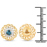 14K Yellow Gold Plated 0.64 Carat Genuine London Blue Topaz .925 Sterling Silver Earrings - Fashion Apparel 