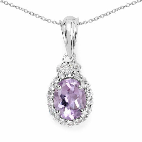 2.02 Carat Genuine Amethyst and White Topaz .925 Sterling Silver Pendant - Fashion Apparel 
