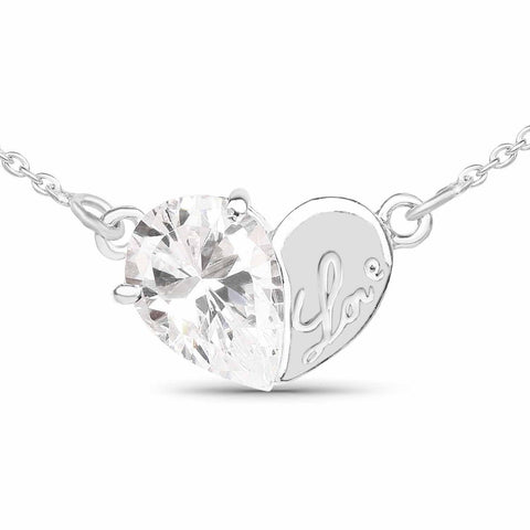 3.20 Carat Genuine White Cubic Zirconia .925 Sterling Silver Pendant - Fashion Apparel 
