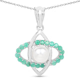 2.58 Carat Genuine Pearl and Emerald .925 Sterling Silver Pendant - Fashion Apparel 