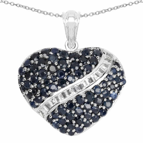 4.60 Carat Genuine Blue Sapphire and White Topaz .925 Sterling Silver Pendant - Fashion Apparel 