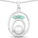 2.25 Carat Genuine Pearl and Emerald .925 Sterling Silver Pendant - Fashion Apparel 