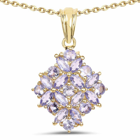 14K Yellow Gold Plated 2.58 Carat Genuine Tanzanite .925 Sterling Silver Pendant - Fashion Apparel 