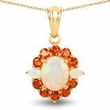 14K Yellow Gold Plated 2.78 Carat Genuine Ethiopian Opal & Citrine .925 Sterling Silver Pendant - Fashion Apparel 