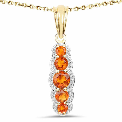 14K Yellow Gold Plated 1.11 Carat Genuine Citrine .925 Sterling Silver Pendant - Fashion Apparel 
