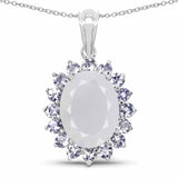 10.00 Carat Genuine Blue Chelcedonia and Tanzanite .925 Sterling Silver Pendant - Fashion Apparel 