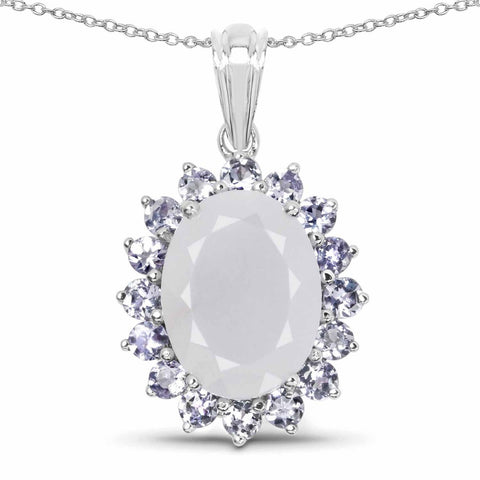 10.00 Carat Genuine Blue Chelcedonia and Tanzanite .925 Sterling Silver Pendant - Fashion Apparel 