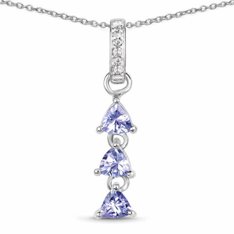 0.77 Carat Genuine Tanzanite and White Topaz .925 Sterling Silver Pendant - Fashion Apparel 