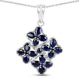 3.68 Carat Genuine Blue Sapphire .925 Sterling Silver Pendant - Fashion Apparel 