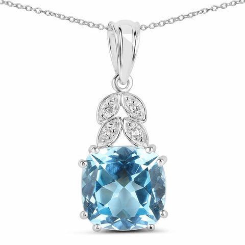 6.97 Carat Genuine Blue Topaz and White Topaz .925 Sterling Silver Pendant - Fashion Apparel 
