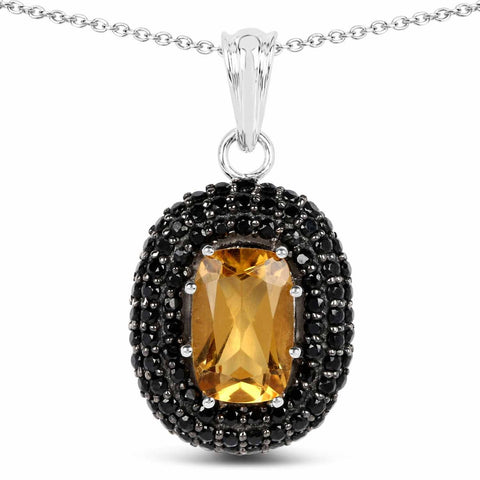 5.85 Carat Genuine Citrine and Black Spinel .925 Sterling Silver Pendant - Fashion Apparel 