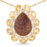 14K Yellow Gold Plated 5.14 Carat Genuine Red Droozi and Citrine .925 Sterling Silver Pendant - Fashion Apparel 