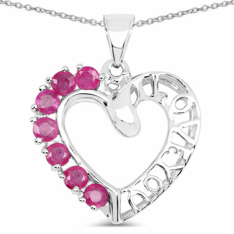 0.91 Carat Genuine Ruby .925 Sterling Silver Pendant - Fashion Apparel 