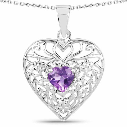 0.70 Carat Genuine Amethyst .925 Sterling Silver Pendant - Fashion Apparel 