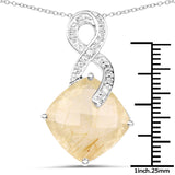 8.81 Carat Genuine Golden Rutile and White Diamond .925 Sterling Silver Pendant - Fashion Apparel 