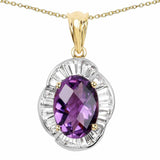 14K Yellow Gold Plated 6.43 Carat Genuine Amethyst and White Topaz .925 Sterling Silver Pendant - Fashion Apparel 