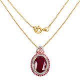 14K Yellow Gold Plated 8.87 Carat Glass Filled Ruby and Ruby .925 Sterling Silver Pendant - Fashion Apparel 