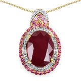 14K Yellow Gold Plated 8.87 Carat Glass Filled Ruby and Ruby .925 Sterling Silver Pendant - Fashion Apparel 