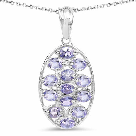 2.21 Carat Genuine Tanzanite .925 Sterling Silver Pendant - Fashion Apparel 