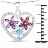 2.35 Carat Genuine Amethyst, Swiss Blue Topaz and Rhodolite .925 Sterling Silver Pendant - Fashion Apparel 