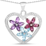 2.35 Carat Genuine Amethyst, Swiss Blue Topaz and Rhodolite .925 Sterling Silver Pendant - Fashion Apparel 