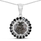 3.70 Carat Genuine Black Rutile and Black Spinel .925 Sterling Silver Pendant - Fashion Apparel 