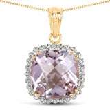 14K Yellow Gold Plated 13.68 Carat Genuine Pink Amethyst and White Topaz .925 Sterling Silver Pendant - Fashion Apparel 