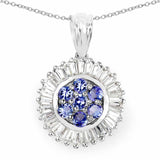 2.44 Carat Genuine Tanzanite and White Topaz .925 Sterling Silver Pendant - Fashion Apparel 