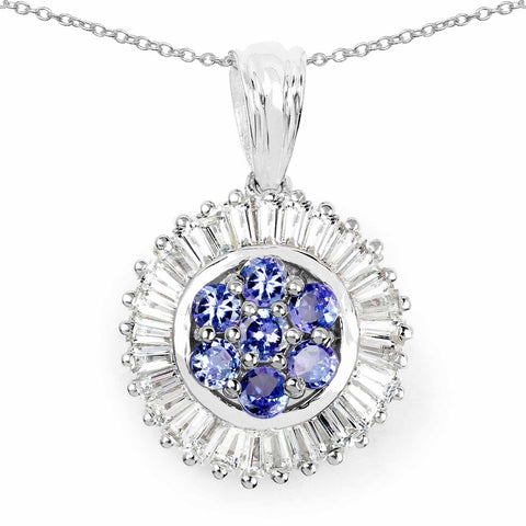2.44 Carat Genuine Tanzanite and White Topaz .925 Sterling Silver Pendant - Fashion Apparel 