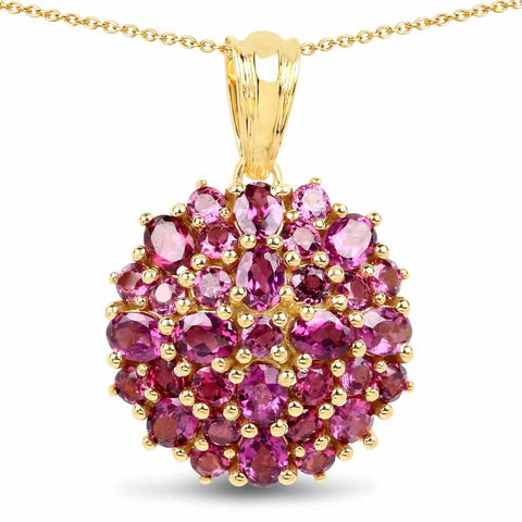 14K Yellow Gold Plated 4.24 Carat Genuine Rhodolite .925 Sterling Silver Pendant - Fashion Apparel 