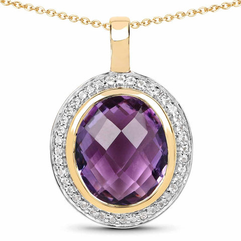 14K Yellow Gold Plated 5.59 Carat Genuine Amethyst & White Topaz .925 Sterling Silver Pendant - Fashion Apparel 