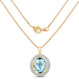 14K Yellow Gold Plated 8.96 Carat Genuine Blue Topaz & White Topaz .925 Sterling Silver Pendant - Fashion Apparel 