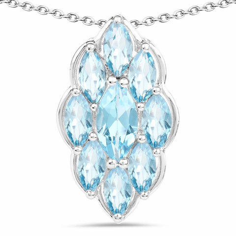4.77 Carat Genuine Swiss Blue Topaz .925 Sterling Silver Pendant - Fashion Apparel 