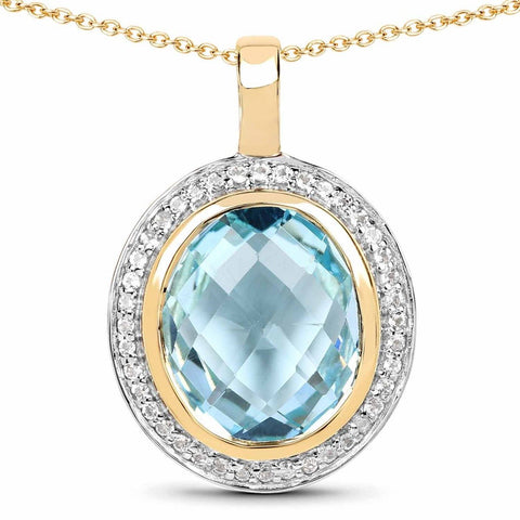 14K Yellow Gold Plated 8.96 Carat Genuine Blue Topaz & White Topaz .925 Sterling Silver Pendant - Fashion Apparel 