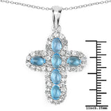 5.96 Carat Genuine Swiss Blue Topaz and White Topaz .925 Sterling Silver Pendant - Fashion Apparel 