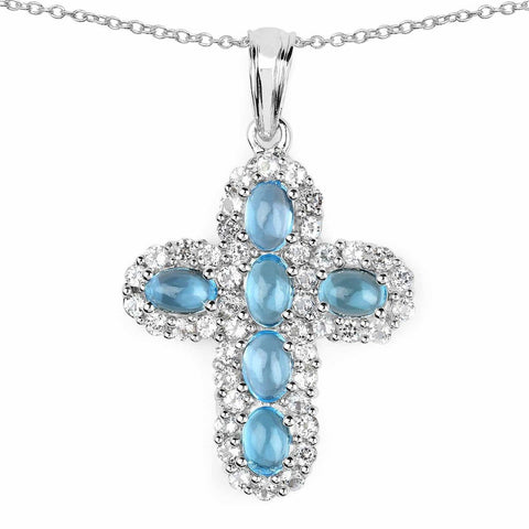 5.96 Carat Genuine Swiss Blue Topaz and White Topaz .925 Sterling Silver Pendant - Fashion Apparel 