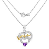 Two Tone Plated 0.44 Carat Genuine Amethyst and White Topaz .925 Sterling Silver Pendant - Fashion Apparel 