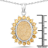 7.70 Carat Genuine Golden Drusy and Citrine .925 Sterling Silver Pendant - Fashion Apparel 