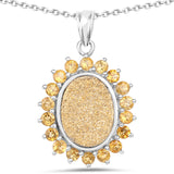 7.70 Carat Genuine Golden Drusy and Citrine .925 Sterling Silver Pendant - Fashion Apparel 