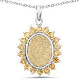 7.70 Carat Genuine Golden Drusy and Citrine .925 Sterling Silver Pendant - Fashion Apparel 