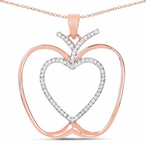 14K Rose Gold Plated 0.19 Carat Genuine White Diamond .925 Sterling Silver Pendant - Fashion Apparel 