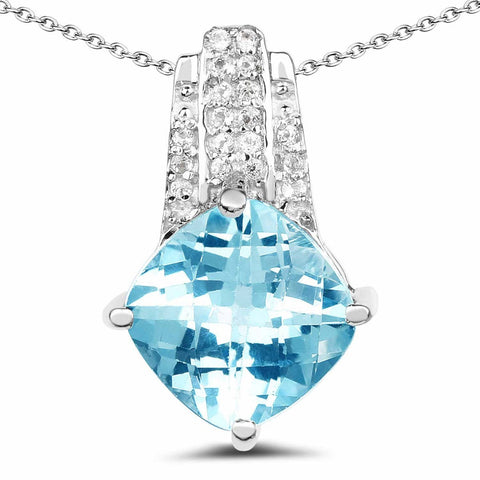 3.65 Carat Genuine Blue Topaz and White Topaz .925 Sterling Silver Pendant - Fashion Apparel 