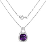 2.96 Carat Genuine Amethyst & White Topaz .925 Sterling Silver Pendant - Fashion Apparel 