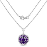 2.57 Carat Genuine Amethyst & White Topaz .925 Sterling Silver Pendant - Fashion Apparel 