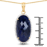 14K Yellow Gold Plated 22.78 Carat Dyed Sapphire and White Topaz .925 Sterling Silver Pendant - Fashion Apparel 
