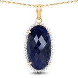 14K Yellow Gold Plated 22.78 Carat Dyed Sapphire and White Topaz .925 Sterling Silver Pendant - Fashion Apparel 