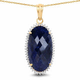 14K Yellow Gold Plated 22.78 Carat Dyed Sapphire and White Topaz .925 Sterling Silver Pendant - Fashion Apparel 